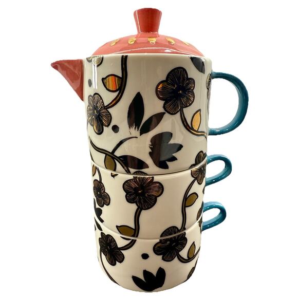 OLIVER BONAS ZOLOTO China Tea for Two Set Teapot & Cups – Gold Floral Design EUC - Picture 1 of 9